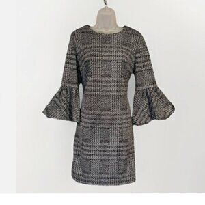 CALVIN KLEIN Sheath Dress 3/4 Bell Sleeve Houndstooth Knee Length Women Size 12